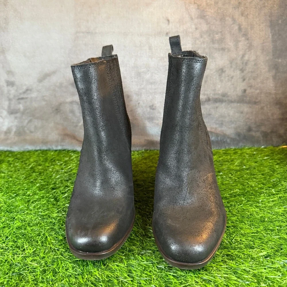 Lucky Brand Wilano Wedge Booties Womens Size 7 Black Leather Elastic Gore